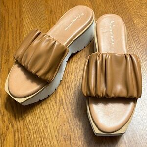 Anthropologie Brown Platform Slide Sandals